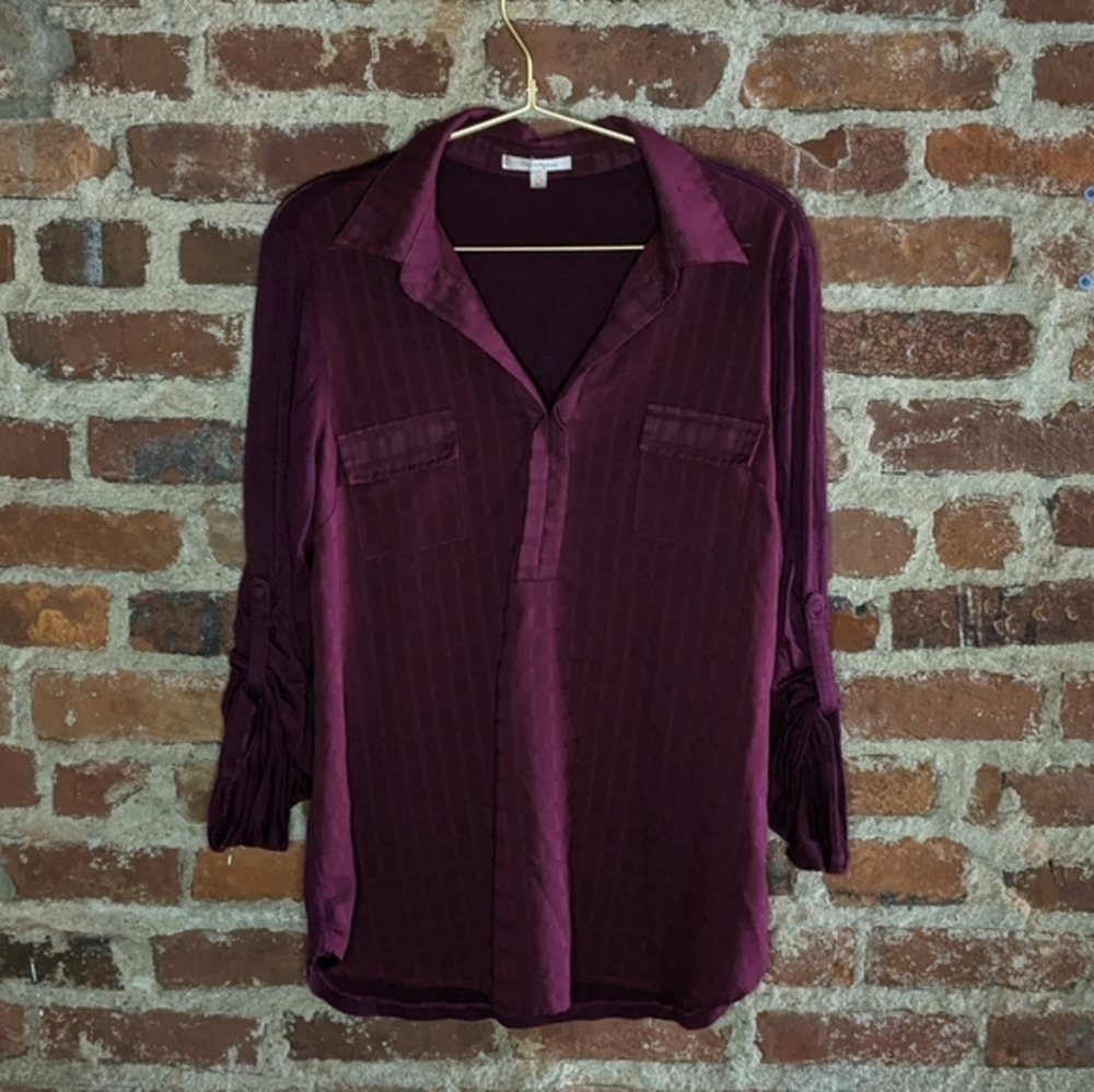 Skies are Blue XL Maroon Collared Tunic Shirt w/ Roll Up Sleeves‎